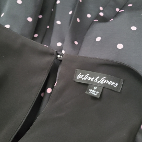 For Love & Lemons Black and Pink Polka Dot Long Sleeve Dress - Picture 3 of 7